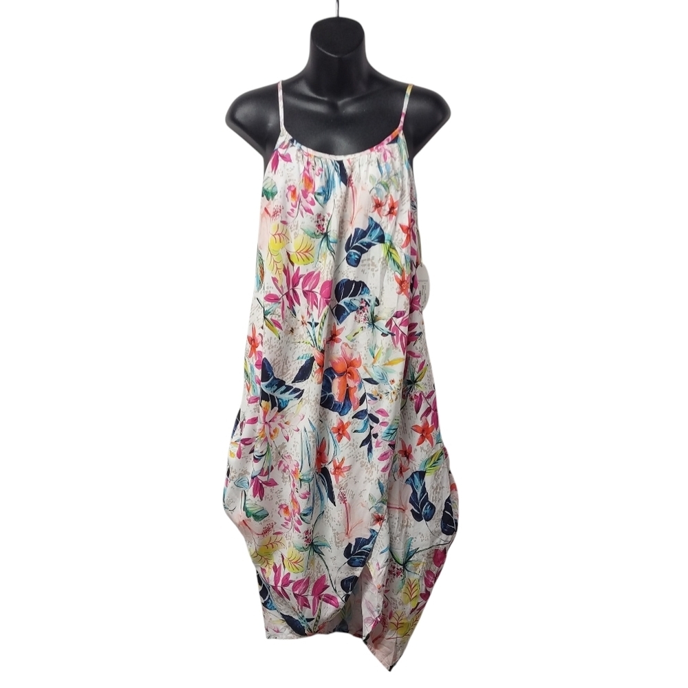 Mynah Floral Halter Asymmetrical Hem Dress Viscose Tropical Faux Wrap Sz M NWT
